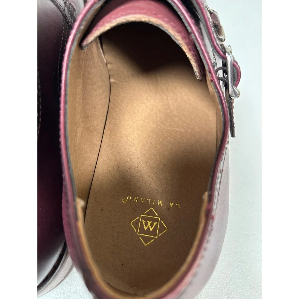 La Milano Lonzo Double Monk Strap Men's 10 Burgundy Leather Brogue Cap Toe Shoes